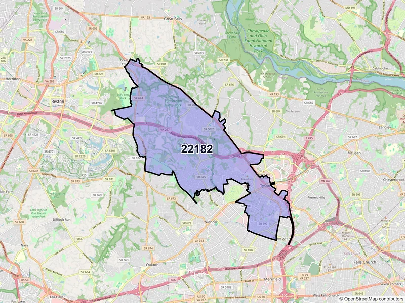 Map of ZIP Code 22182 — Vienna, VA