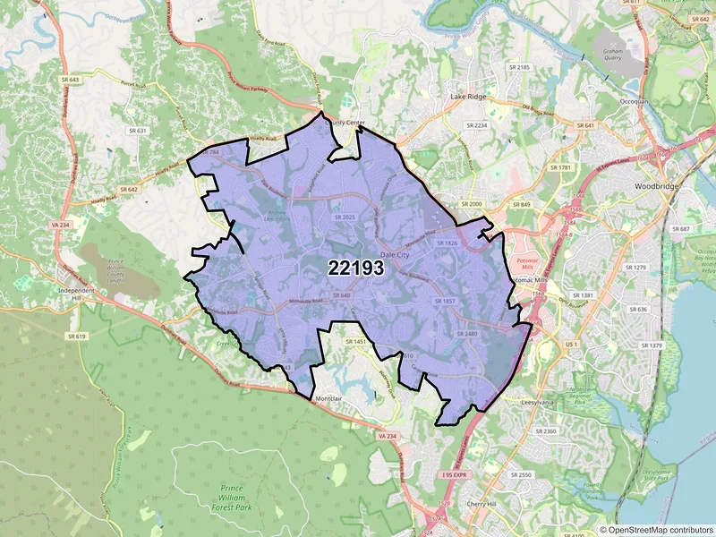 Map of ZIP Code 22193 — Woodbridge, VA
