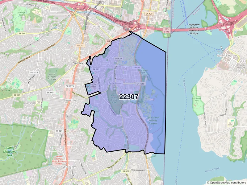 Map of ZIP Code 22307 — Alexandria, VA