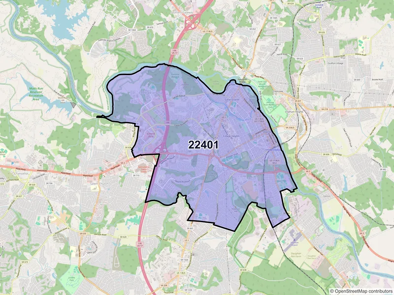 Map of ZIP Code 22401 — Fredericksburg, VA