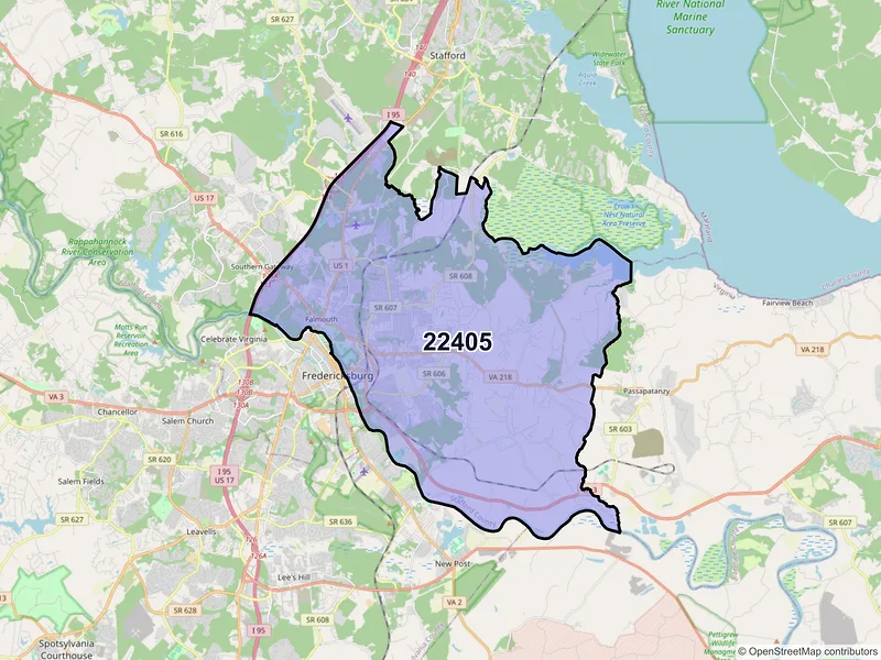 Map of ZIP Code 22405 — Fredericksburg, VA
