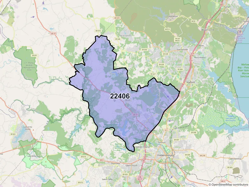 Map of ZIP Code 22406 — Fredericksburg, VA