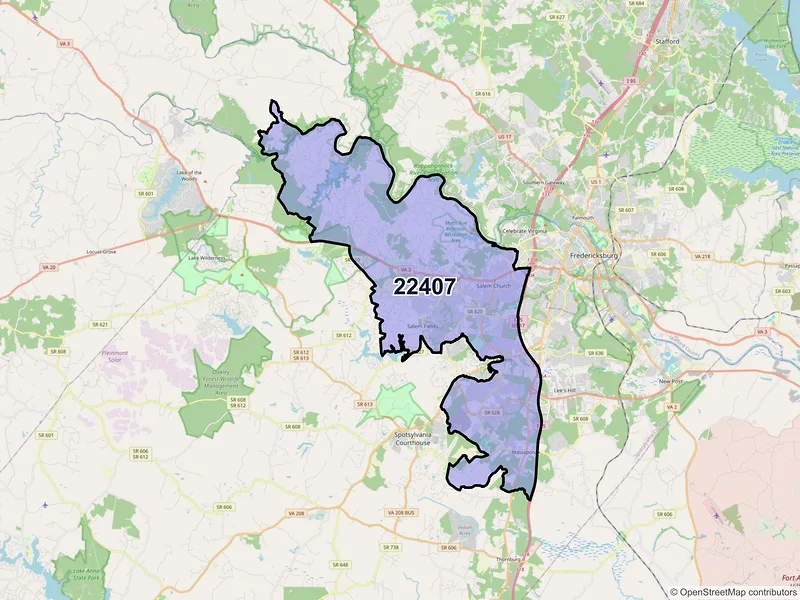 Map of ZIP Code 22407 — Fredericksburg, VA