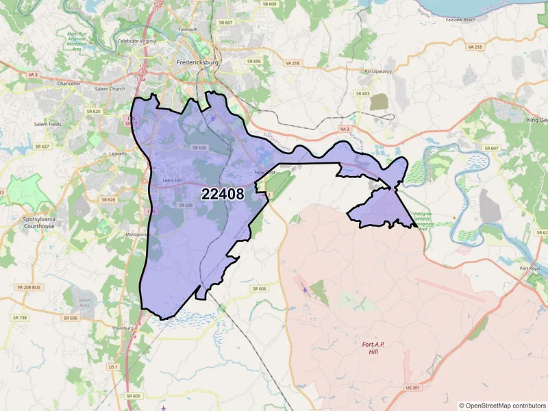 Map of ZIP Code 22408 — Fredericksburg, VA