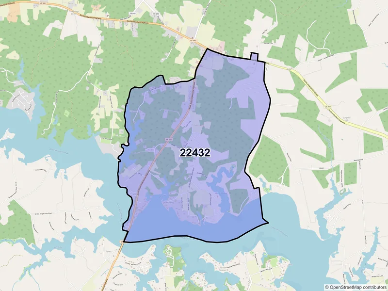 Map of ZIP Code 22432 — Burgess, VA