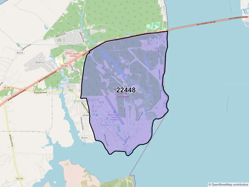 Map of ZIP Code 22448 — Dahlgren, VA