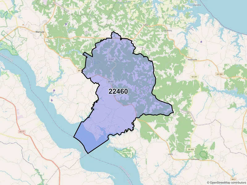 Map of ZIP Code 22460 — Farnham, VA