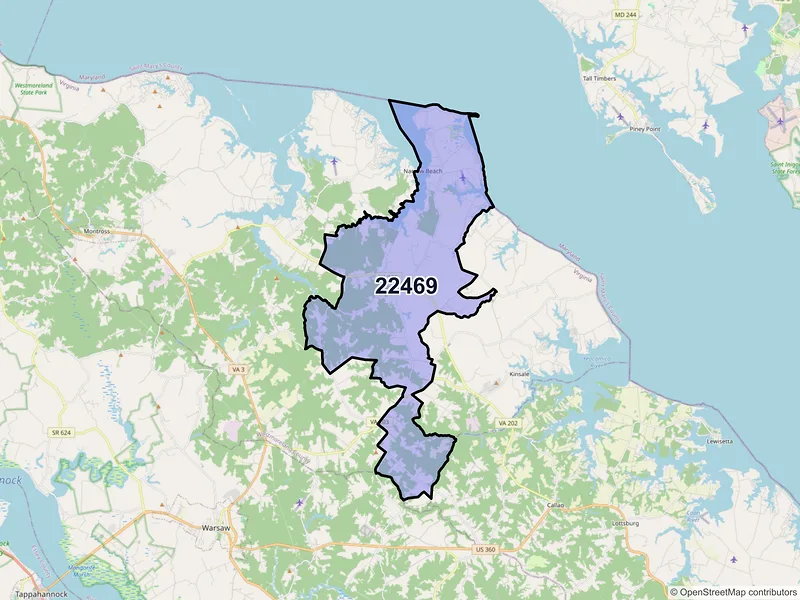 Map of ZIP Code 22469 — Hague, VA