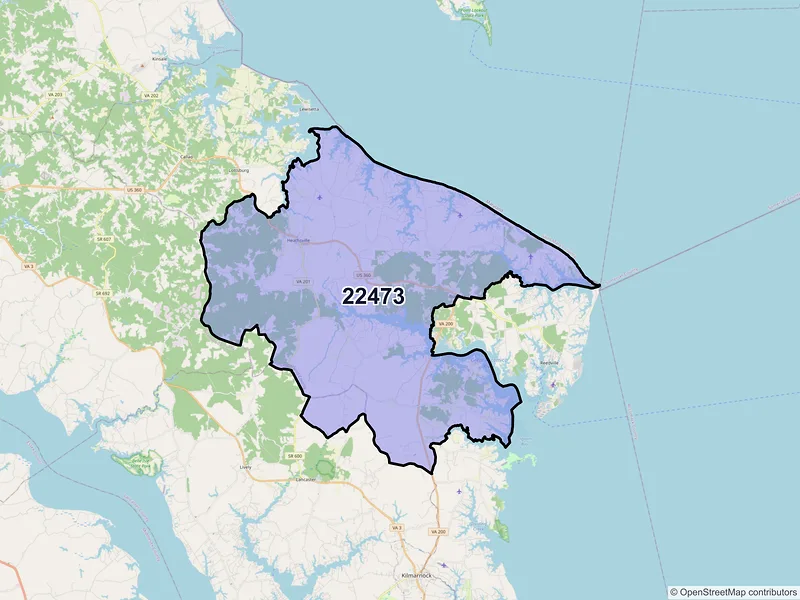 Map of ZIP Code 22473 — Heathsville, VA