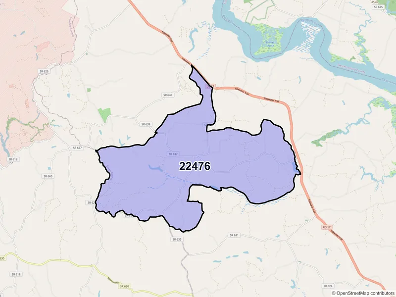 Map of Hustle, Virginia and ZIP codes
