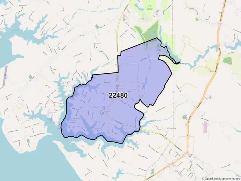 Map of ZIP Code 22480 — Irvington, VA