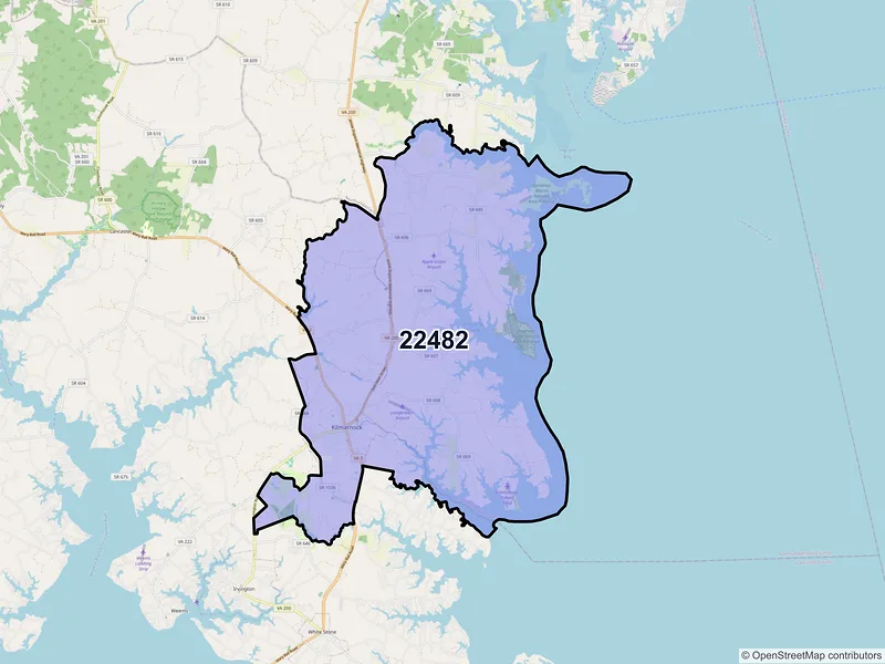 Map of ZIP Code 22482 — Kilmarnock, VA
