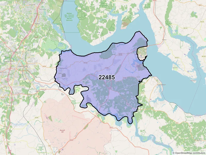 Map of King George, Virginia and ZIP codes
