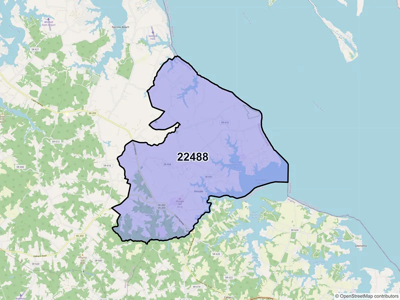 Map of ZIP Code 22488 — Kinsale, VA