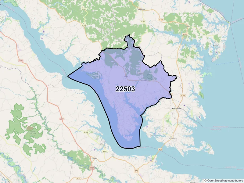 Map of ZIP Code 22503 — Lancaster, VA