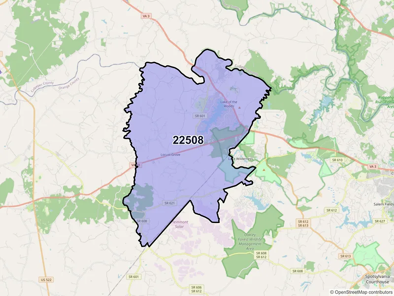 Map of ZIP Code 22508 — Locust Grove, VA