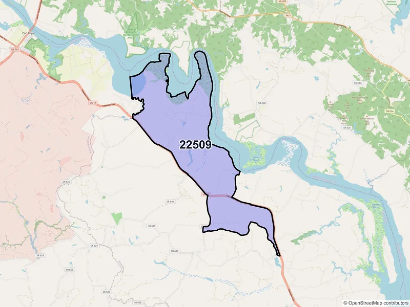 Map of Loretto, Virginia and ZIP codes