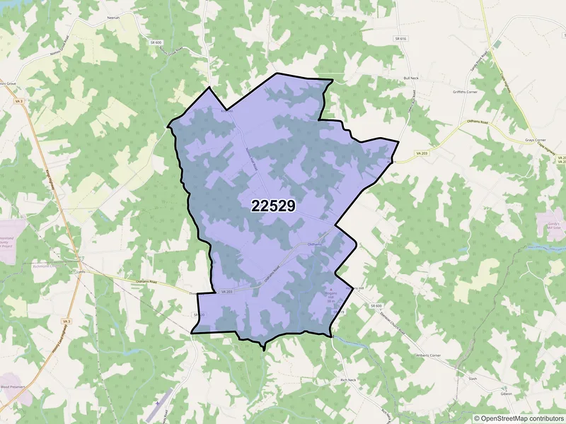 Map of Oldhams, Virginia and ZIP codes