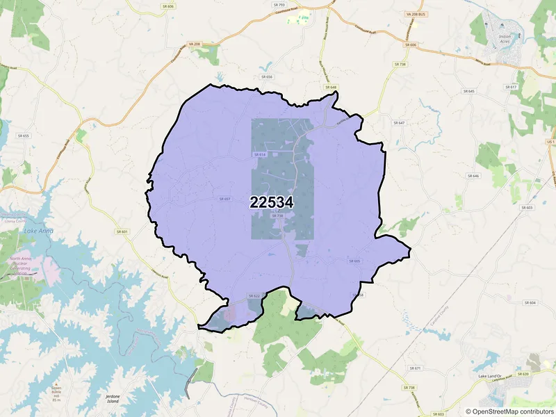 Map of ZIP Code 22534 — Partlow, VA