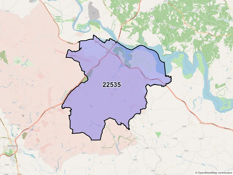 Map of ZIP Code 22535 — Port Royal, VA