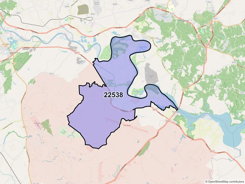 Map of Rappahannock Academy, Virginia and ZIP codes