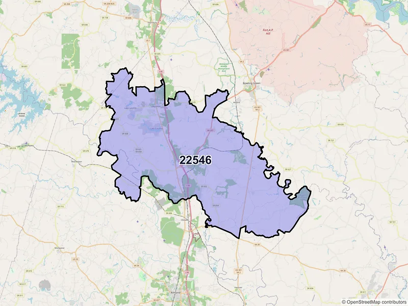 Map of ZIP Code 22546 — Ruther Glen, VA