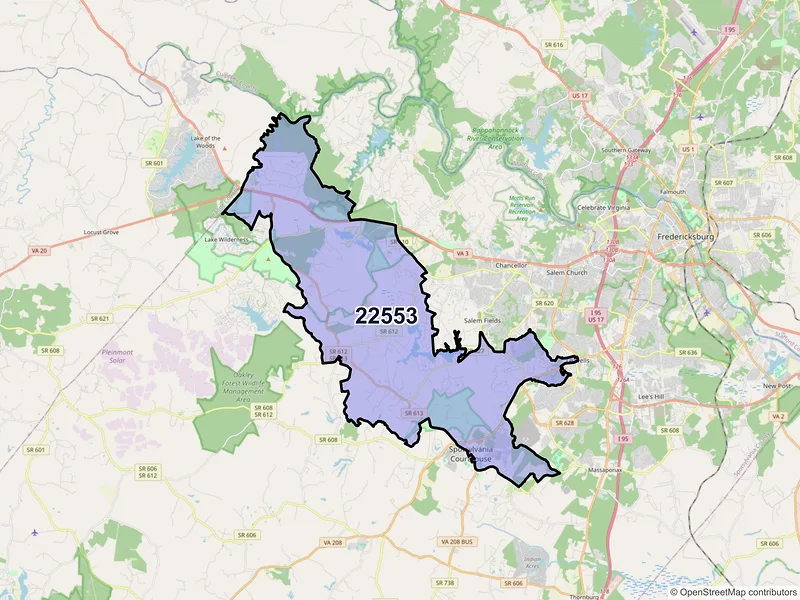 Map of ZIP Code 22553 — Spotsylvania, VA
