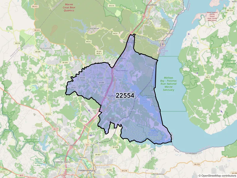 Map of ZIP Code 22554 — Stafford, VA