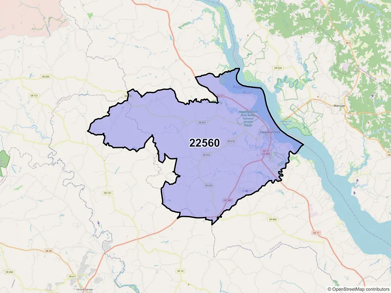 Map of ZIP Code 22560 — Tappahannock, VA