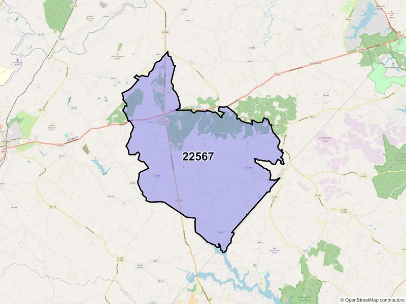 Map of ZIP Code 22567 — Unionville, VA