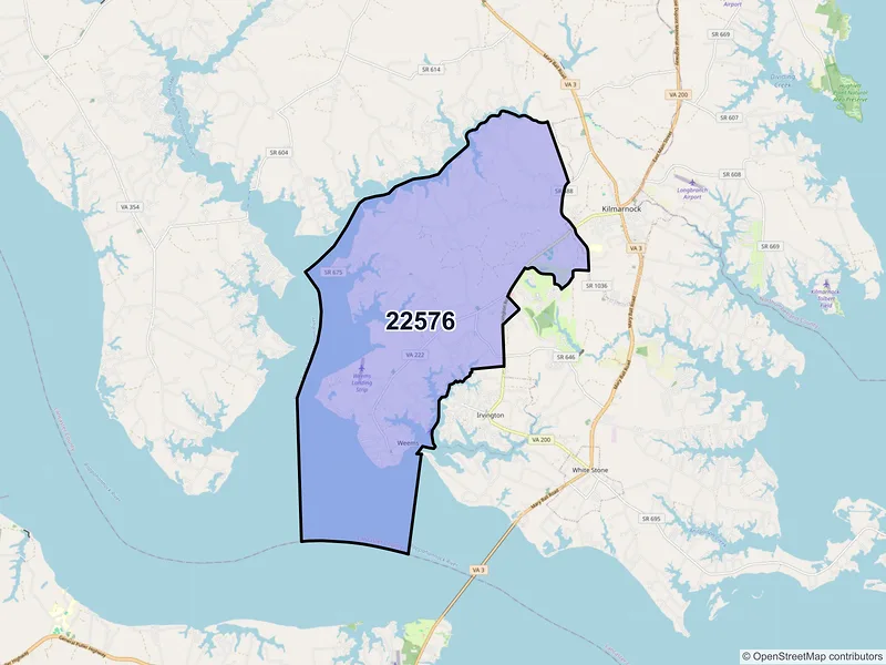 Map of Weems, Virginia and ZIP codes