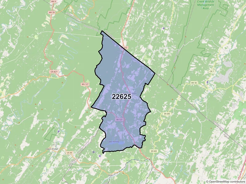Map of ZIP Code 22625 — Cross Junction, VA