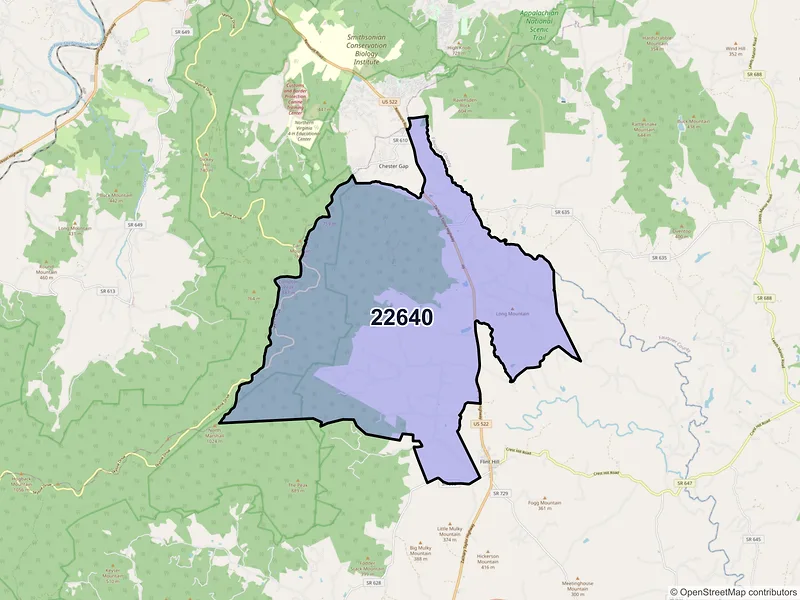 Map of ZIP Code 22640 — Huntly, VA
