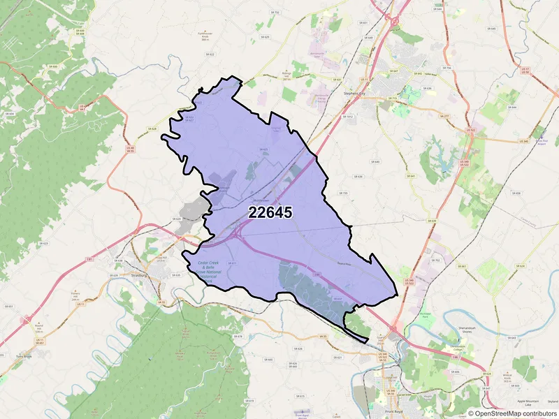 Map of ZIP Code 22645 — Middletown, VA