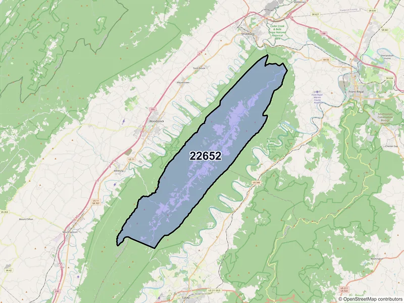 Map of ZIP Code 22652 — Fort Valley, VA