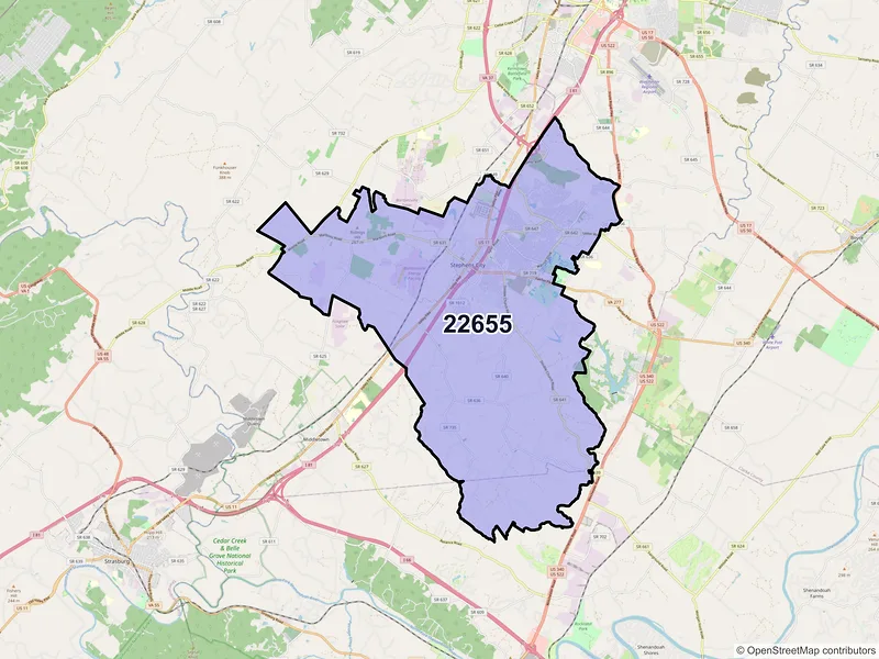 Map of ZIP Code 22655 — Stephens City, VA