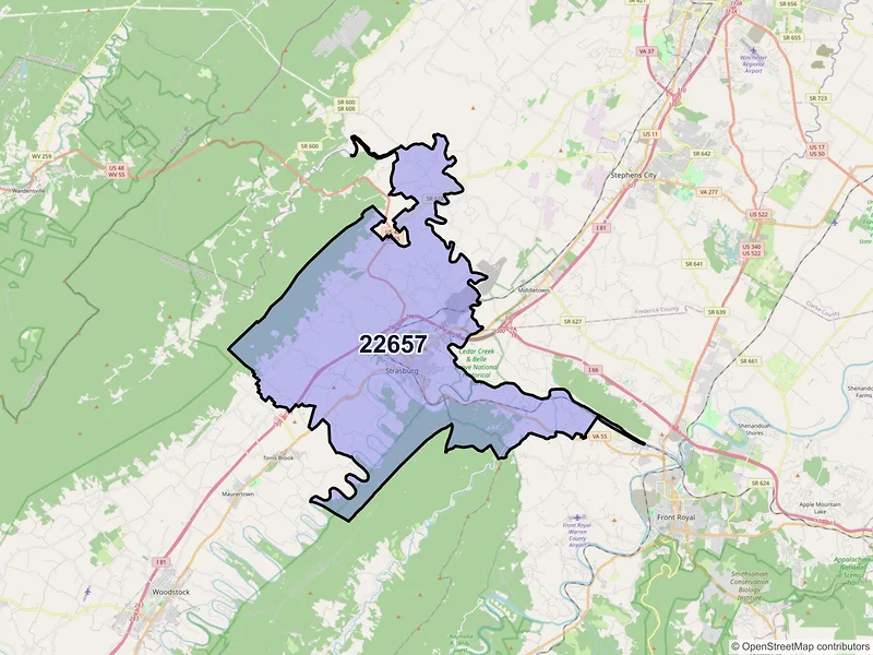 Map of ZIP Code 22657 — Strasburg, VA