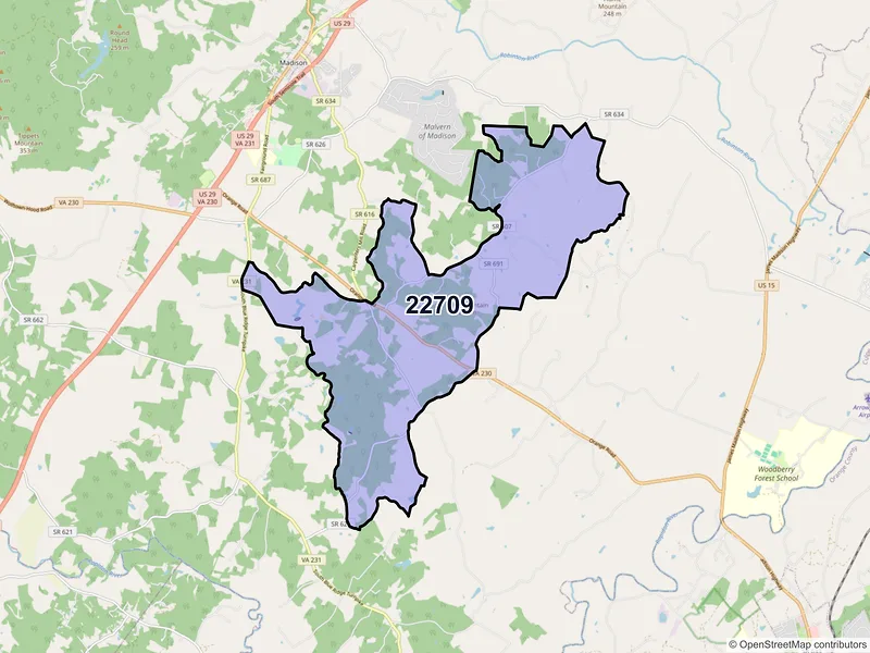 Map of ZIP Code 22709 — Aroda, VA