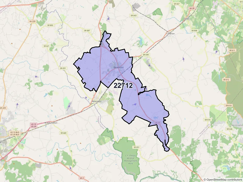 Map of ZIP Code 22712 — Bealeton, VA
