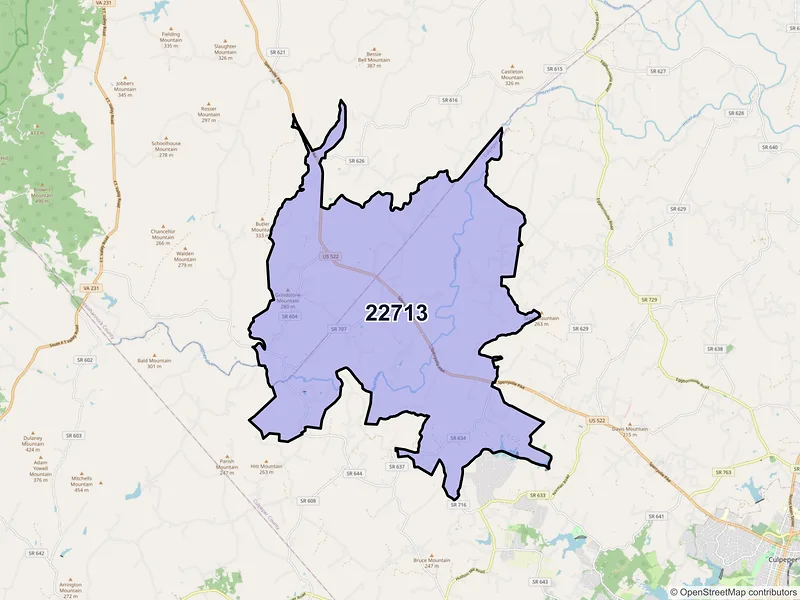 Map of ZIP Code 22713 — Boston, VA