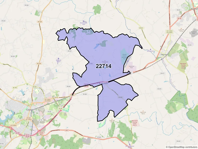 Map of Brandy Station, Virginia and ZIP codes