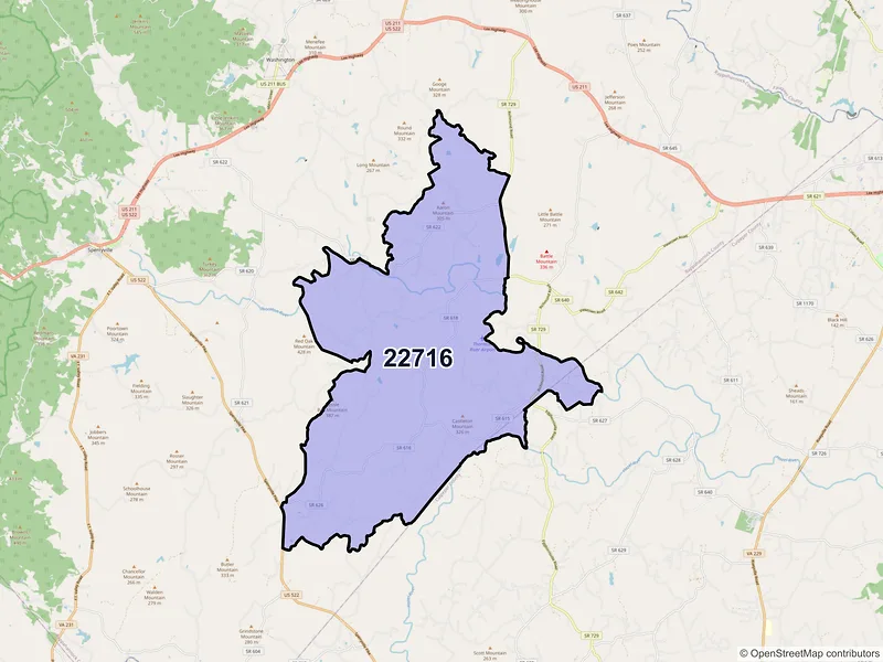 Map of ZIP Code 22716 — Castleton, VA