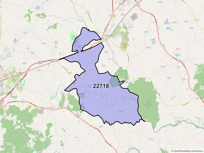 Map of ZIP Code 22718 — Elkwood, VA