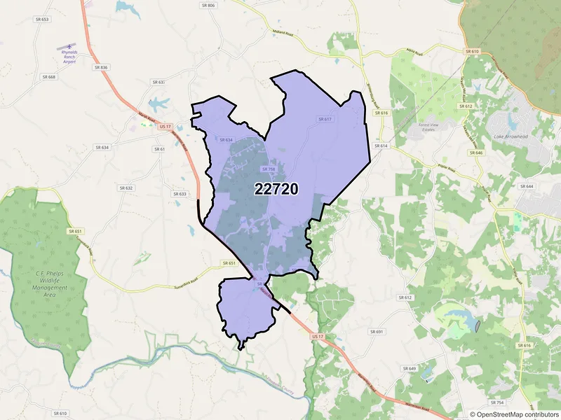 Map of Goldvein, Virginia and ZIP codes