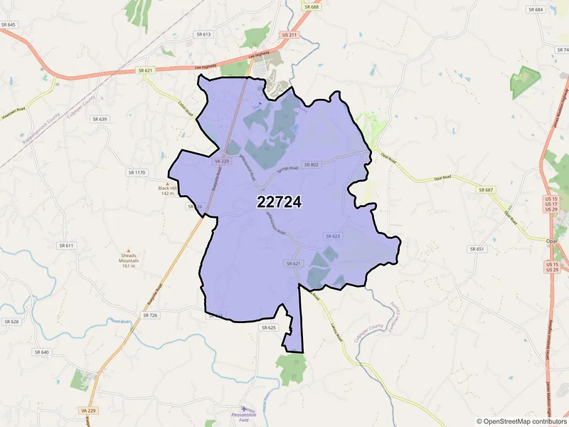 Map of ZIP Code 22724 — Jeffersonton, VA