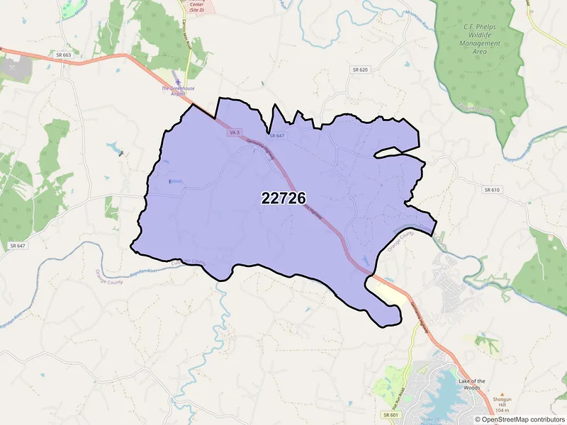 Map of ZIP Code 22726 — Lignum, VA