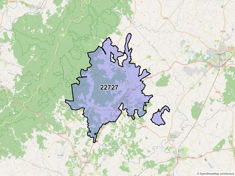 Map of ZIP Code 22727 — Madison, VA