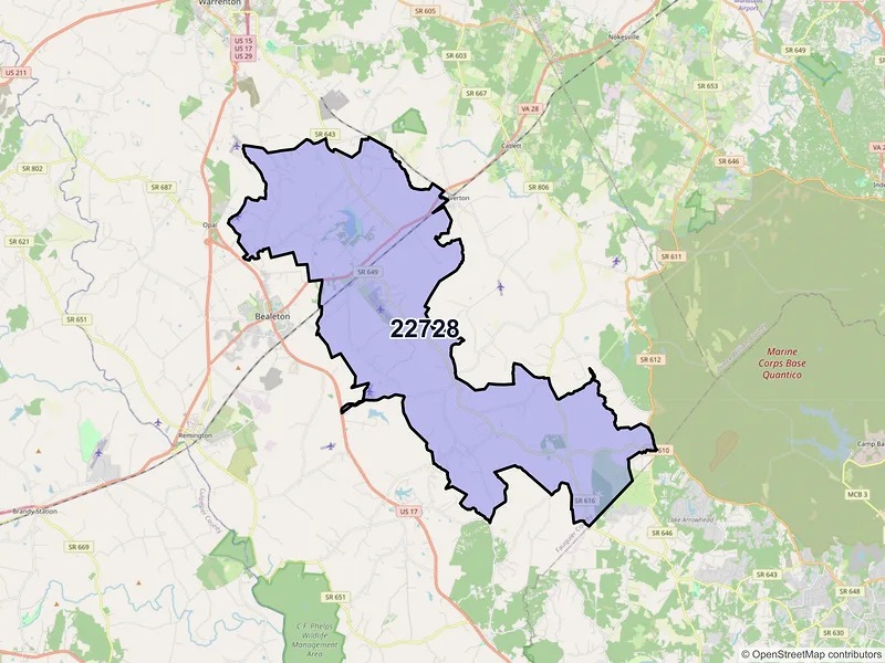 Map of ZIP Code 22728 — Midland, VA