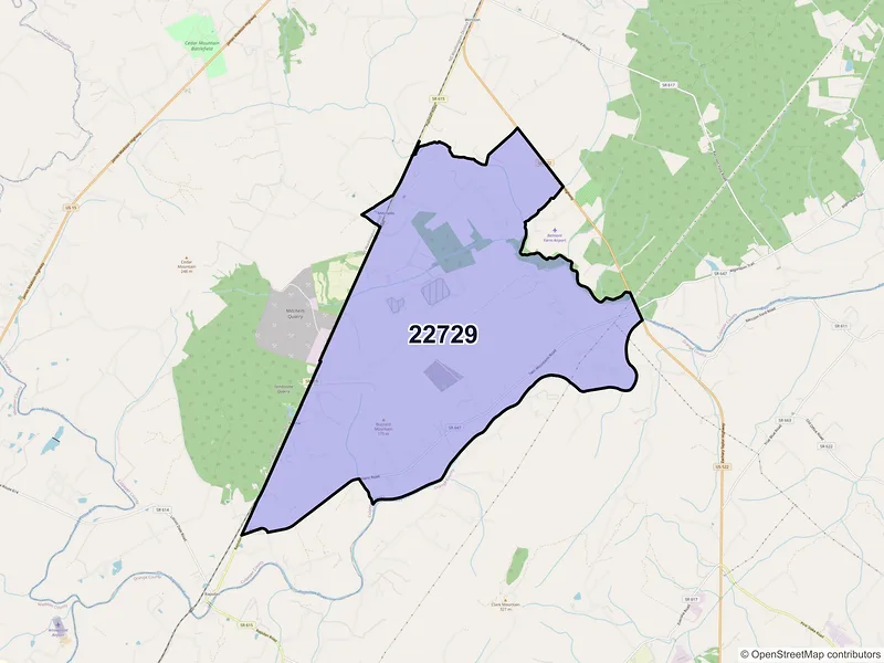 Map of ZIP Code 22729 — Mitchells, VA