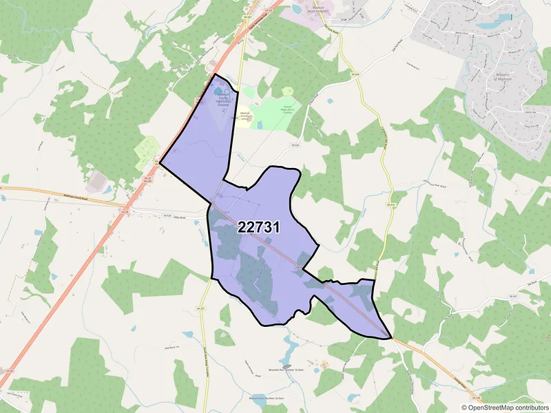 Map of ZIP Code 22731 — Pratts, VA